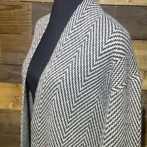 Emery Rose Long Open Cardigan Sweater Duster Brown and White Chevron Medium - Picture 7 of 13